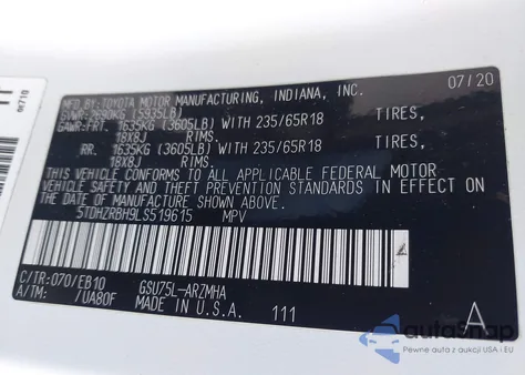 2020 Toyota Highlander Xle из США, поврежденный, VIN 5TDHZRBH9LS519615